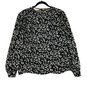 Vintage Christian Dior Blouse Womens 12 Floral Long Sleeve Button Cuffs 80s